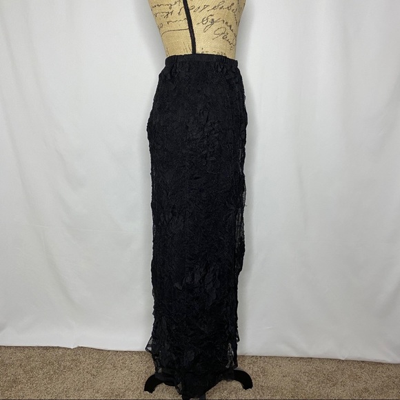 Kedem Sasson Black Mesh Lace Crinkle Maxi Skirt - Picture 3 of 7